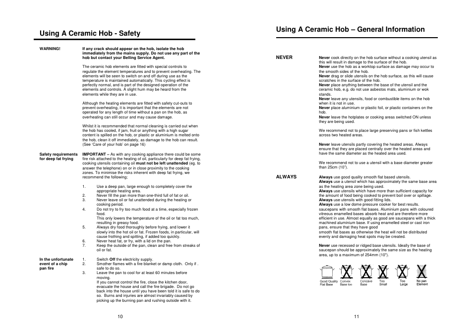 Using a ceramic hob - safety, Using a ceramic hob – general information | Glen Dimplex Home Appliances Ltd CTC60 User Manual | Page 10 / 10
