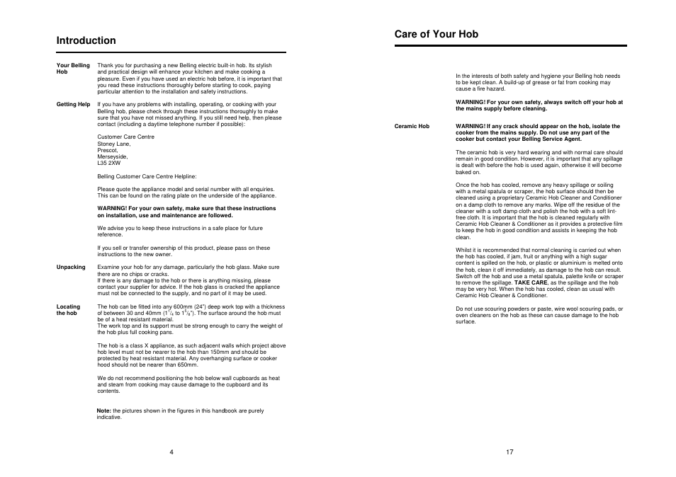 Introduction, Care of your hob | Glen Dimplex Home Appliances Ltd CTC60 User Manual | Page 4 / 10