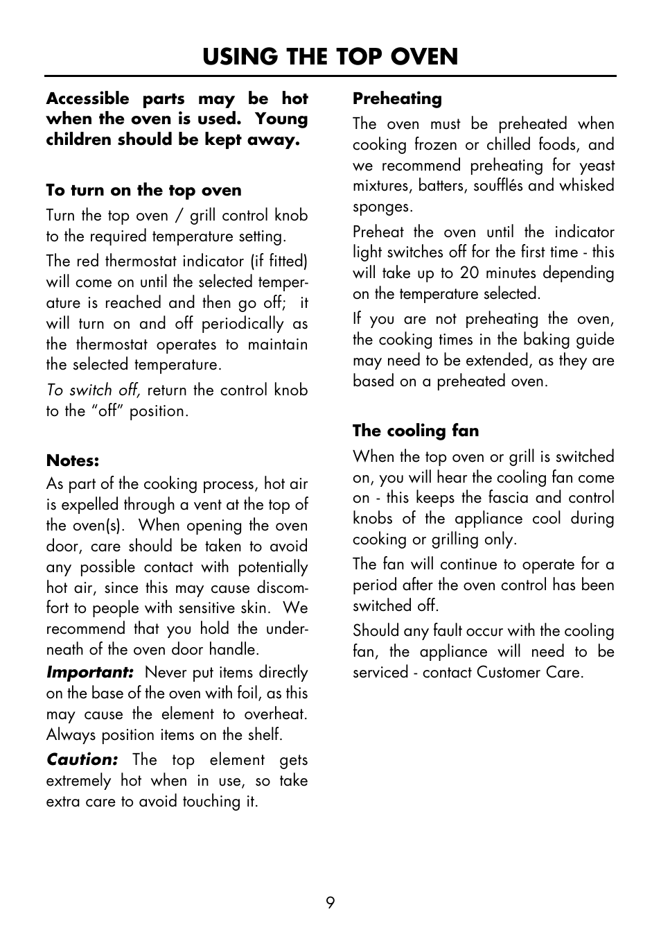 Using the top oven | Glen Dimplex Home Appliances Ltd FS 60 DO DF User Manual | Page 10 / 28