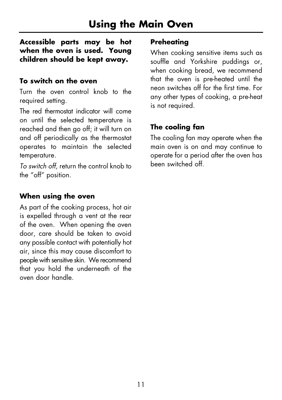 Using the main oven | Glen Dimplex Home Appliances Ltd FS 60 DO DF User Manual | Page 12 / 28