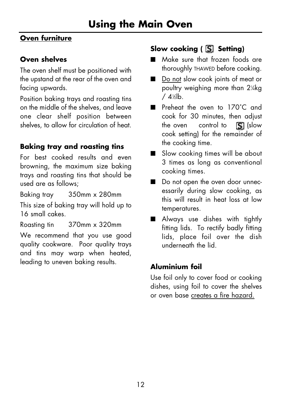 Using the main oven | Glen Dimplex Home Appliances Ltd FS 60 DO DF User Manual | Page 13 / 28
