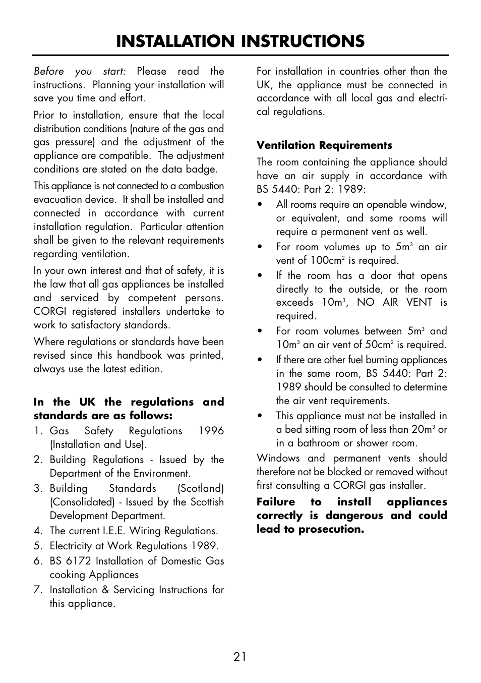 Installation instructions | Glen Dimplex Home Appliances Ltd FS 60 DO DF User Manual | Page 22 / 28