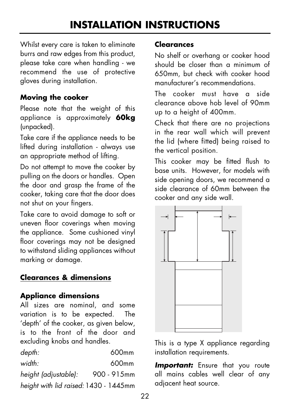 Installation instructions | Glen Dimplex Home Appliances Ltd FS 60 DO DF User Manual | Page 23 / 28