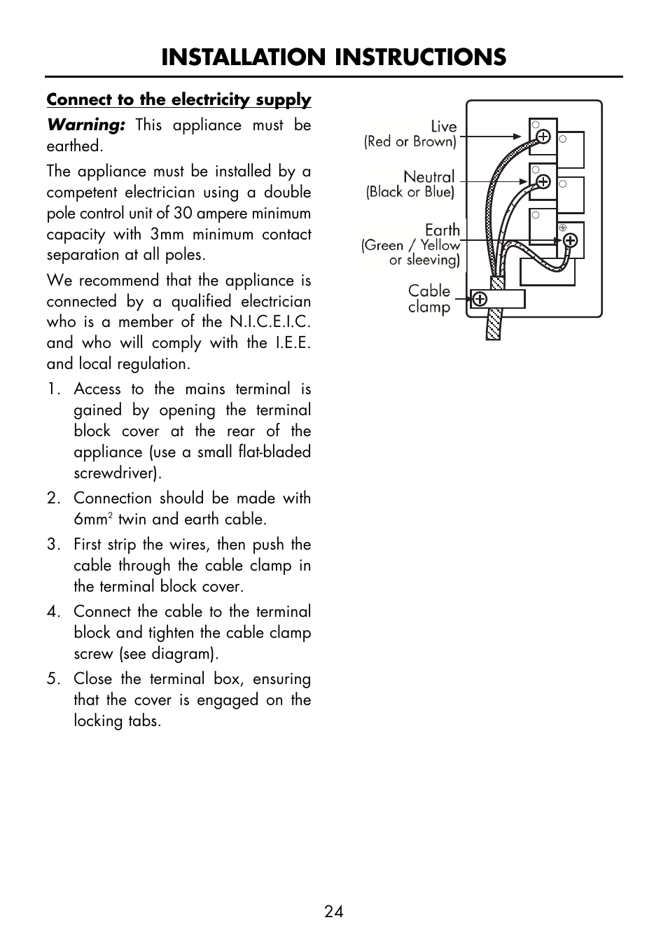 Installation instructions | Glen Dimplex Home Appliances Ltd FS 60 DO DF User Manual | Page 25 / 28