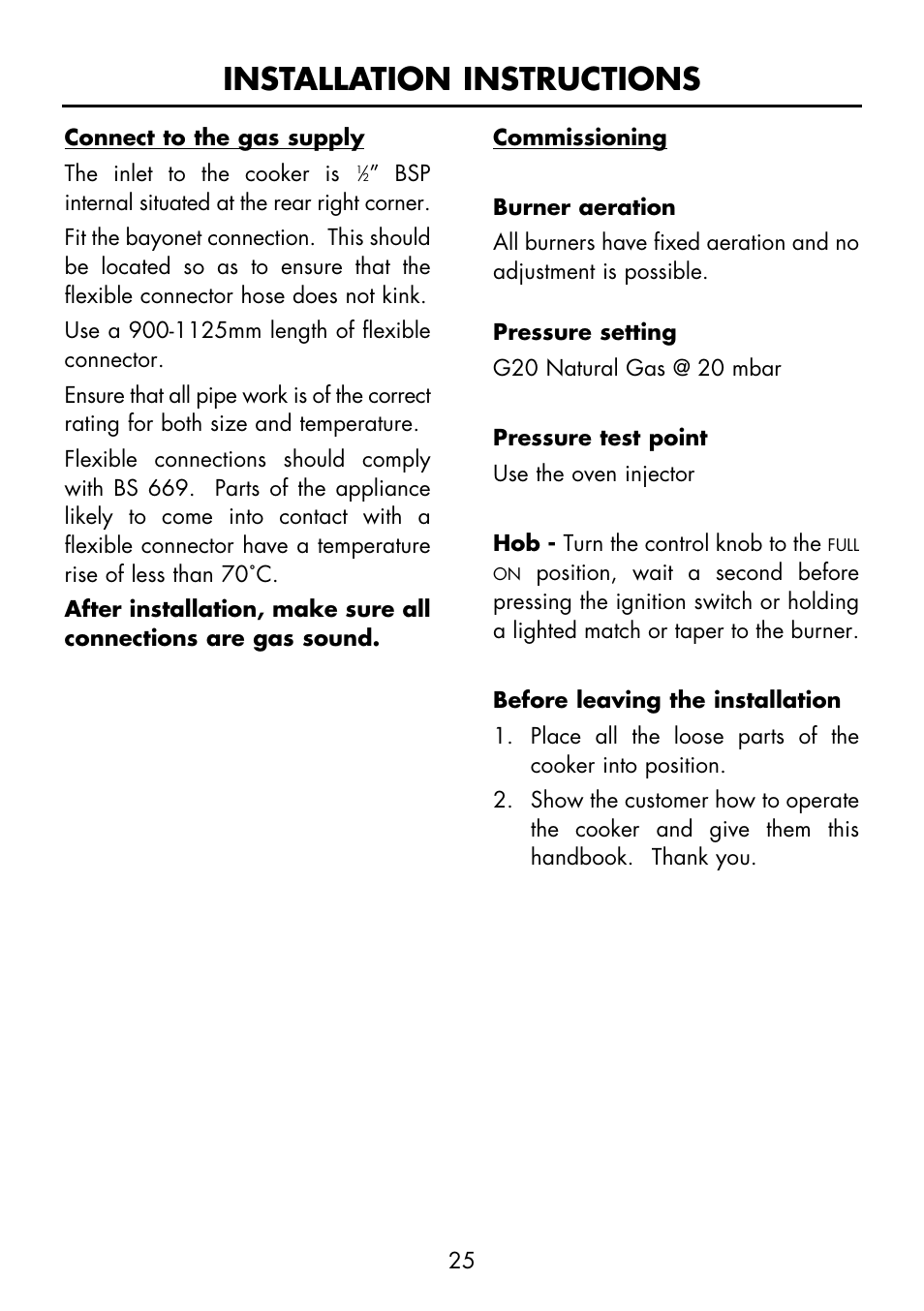 Installation instructions | Glen Dimplex Home Appliances Ltd FS 60 DO DF User Manual | Page 26 / 28