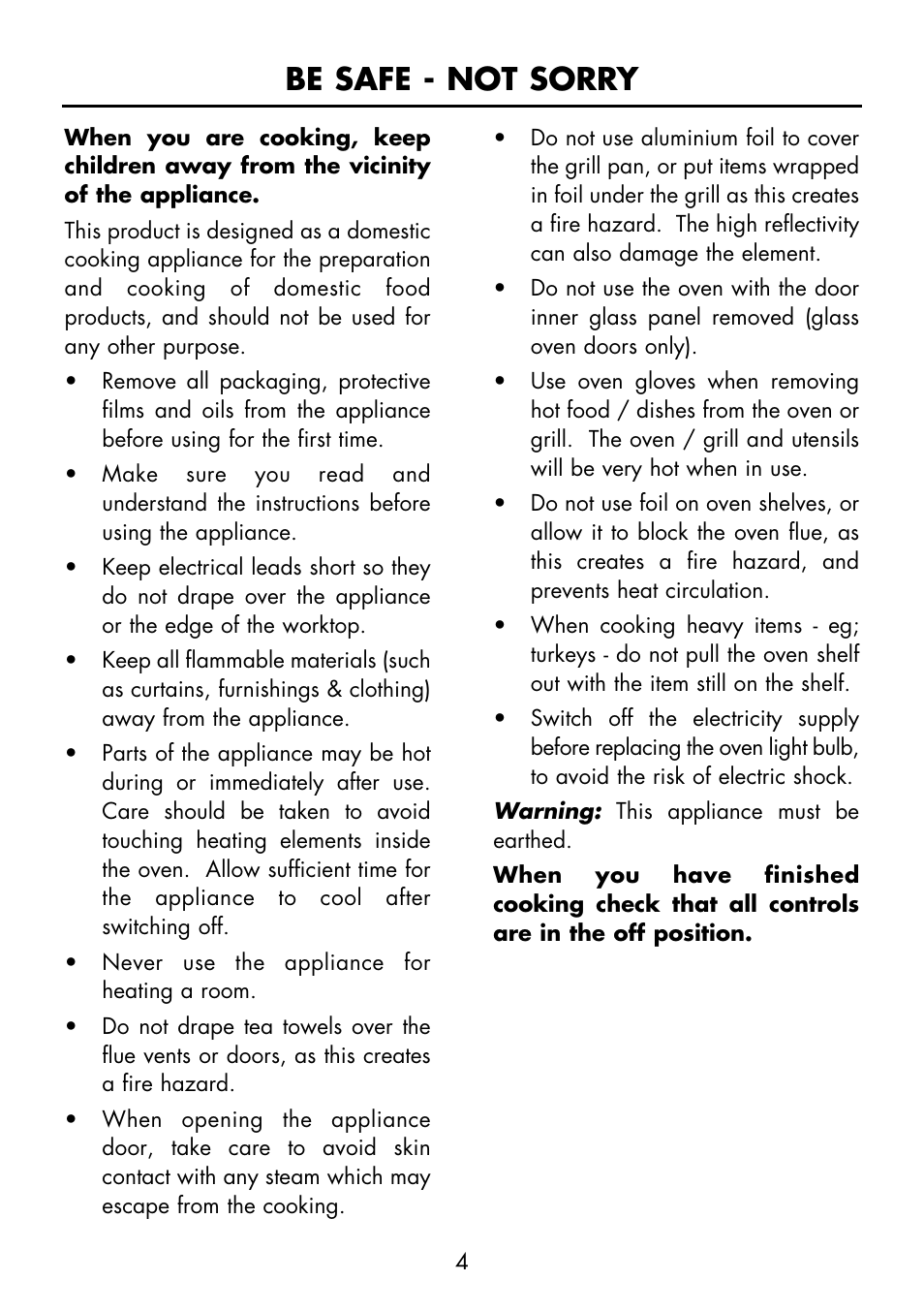 Be safe - not sorry | Glen Dimplex Home Appliances Ltd FS 60 DO DF User Manual | Page 5 / 28