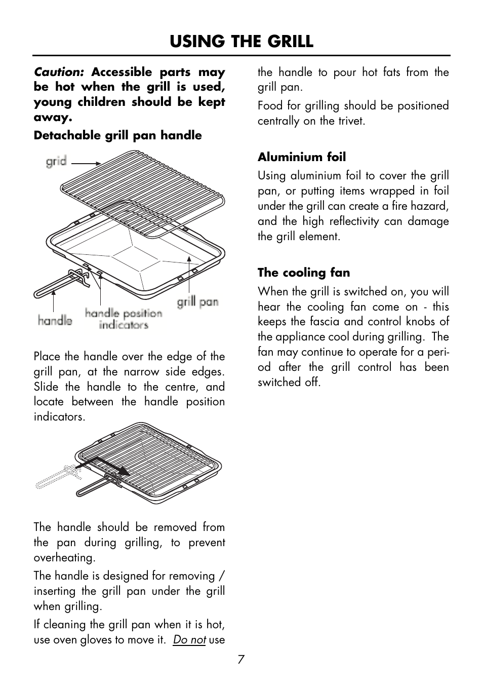 Using the grill | Glen Dimplex Home Appliances Ltd FS 60 DO DF User Manual | Page 8 / 28