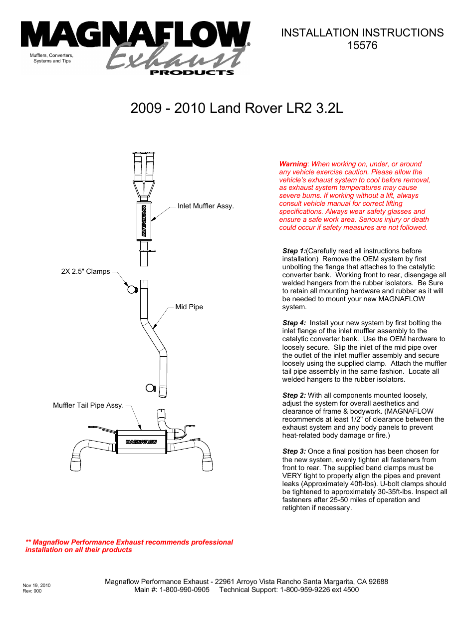 MagnaFlow LAND ROVER TRUCK LR2 Stainless Cat-Back System PERFORMANCE EXHAUST User Manual | 1 page