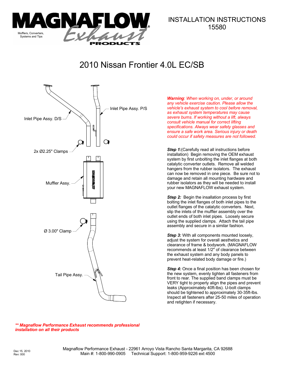 MagnaFlow NISSAN TRUCK FRONTIER Stainless Cat-Back System PERFORMANCE EXHAUST User Manual | 1 page