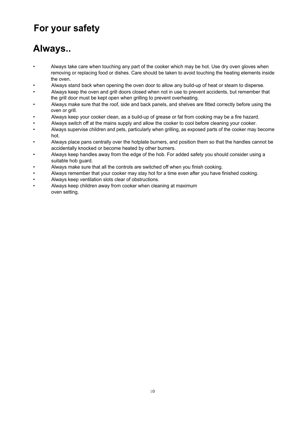For your safety always | Glen Dimplex Home Appliances Ltd GT 756 User Manual | Page 10 / 24