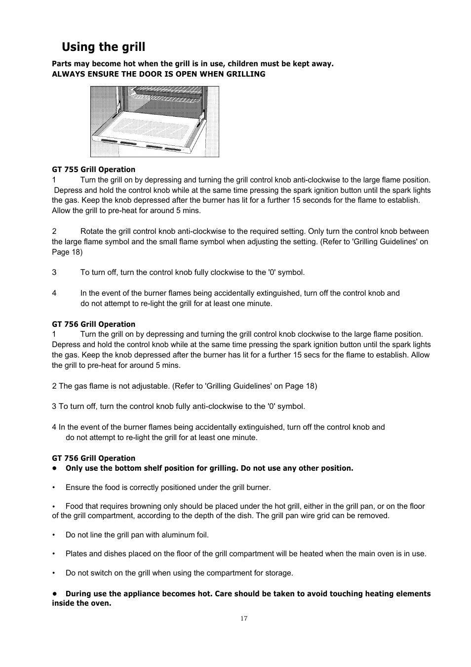 Using the grill | Glen Dimplex Home Appliances Ltd GT 756 User Manual | Page 17 / 24