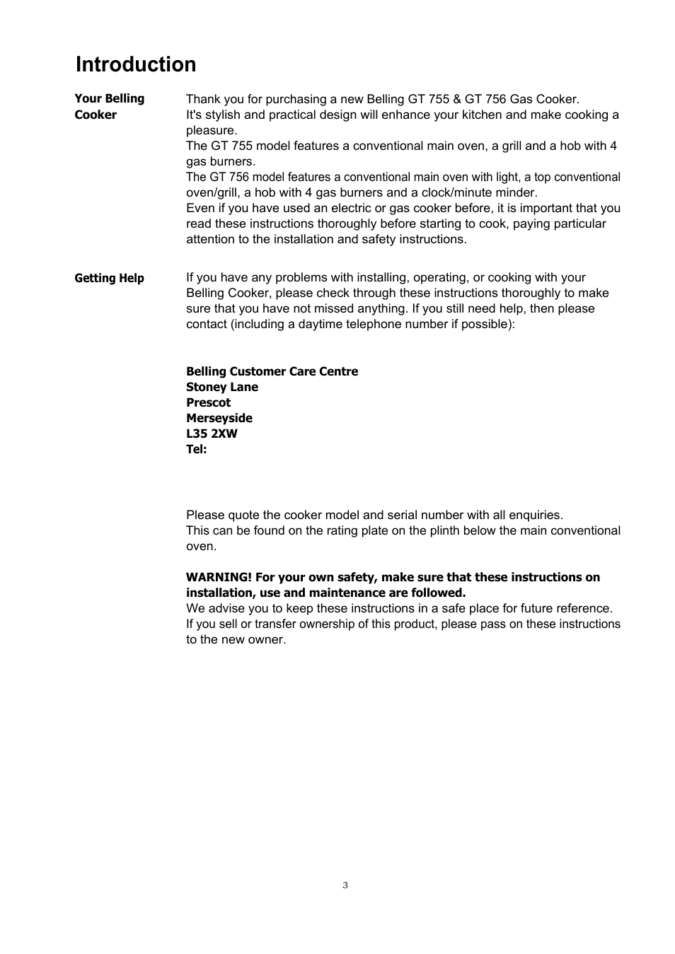 Introduction | Glen Dimplex Home Appliances Ltd GT 756 User Manual | Page 3 / 24