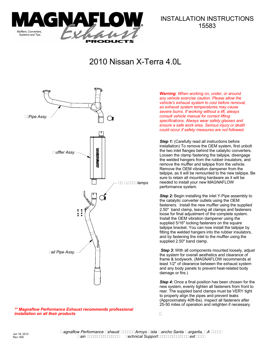 MagnaFlow NISSAN TRUCK XTERRA Stainless Cat-Back System PERFORMANCE EXHAUST User Manual | 1 page