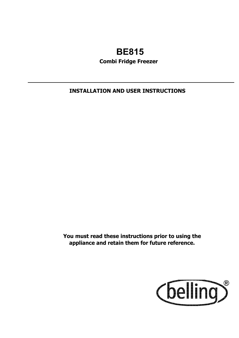 Glen Dimplex Home Appliances Ltd BE815 User Manual | 28 pages