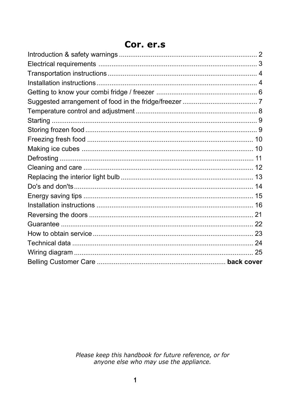 Cor. er.s | Glen Dimplex Home Appliances Ltd BE815 User Manual | Page 3 / 28