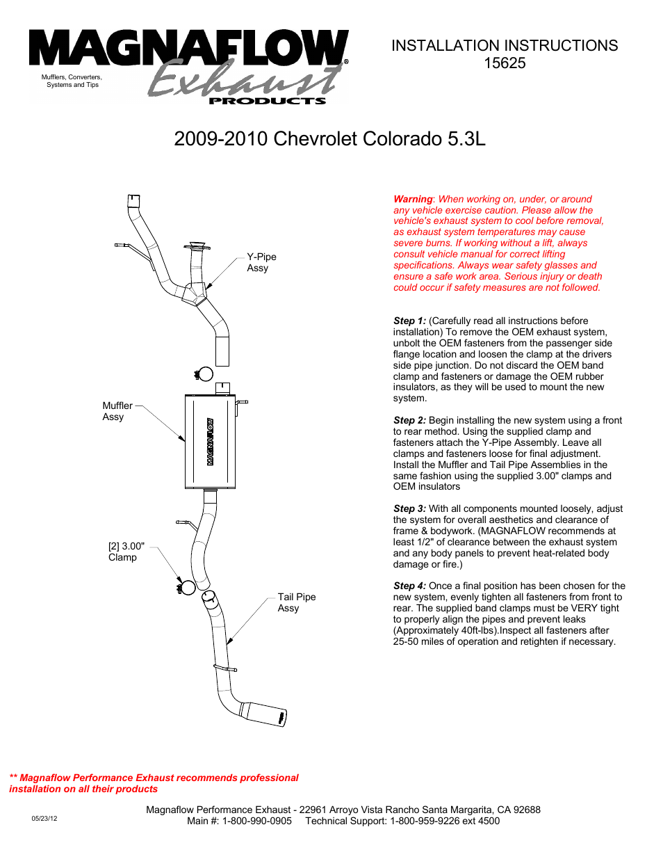 MagnaFlow GMC TRUCK CANYON Stainless Cat-Back System PERFORMANCE EXHAUST User Manual | 1 page