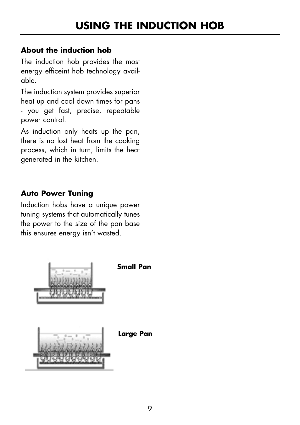Using the induction hob | Glen Dimplex Home Appliances Ltd FSE 60 I User Manual | Page 11 / 48