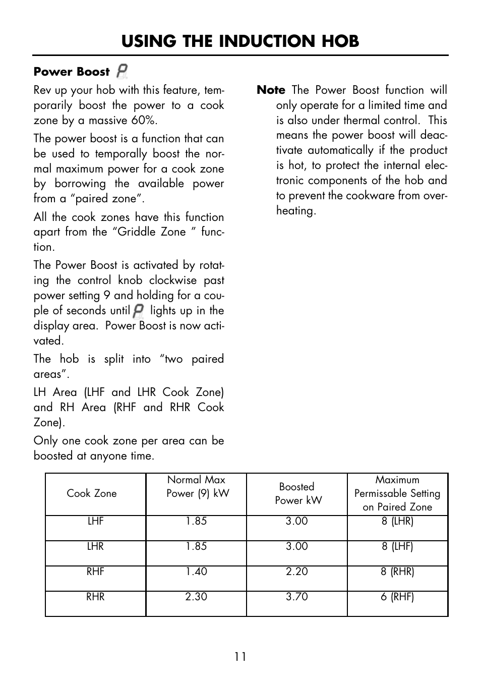 Using the induction hob | Glen Dimplex Home Appliances Ltd FSE 60 I User Manual | Page 13 / 48