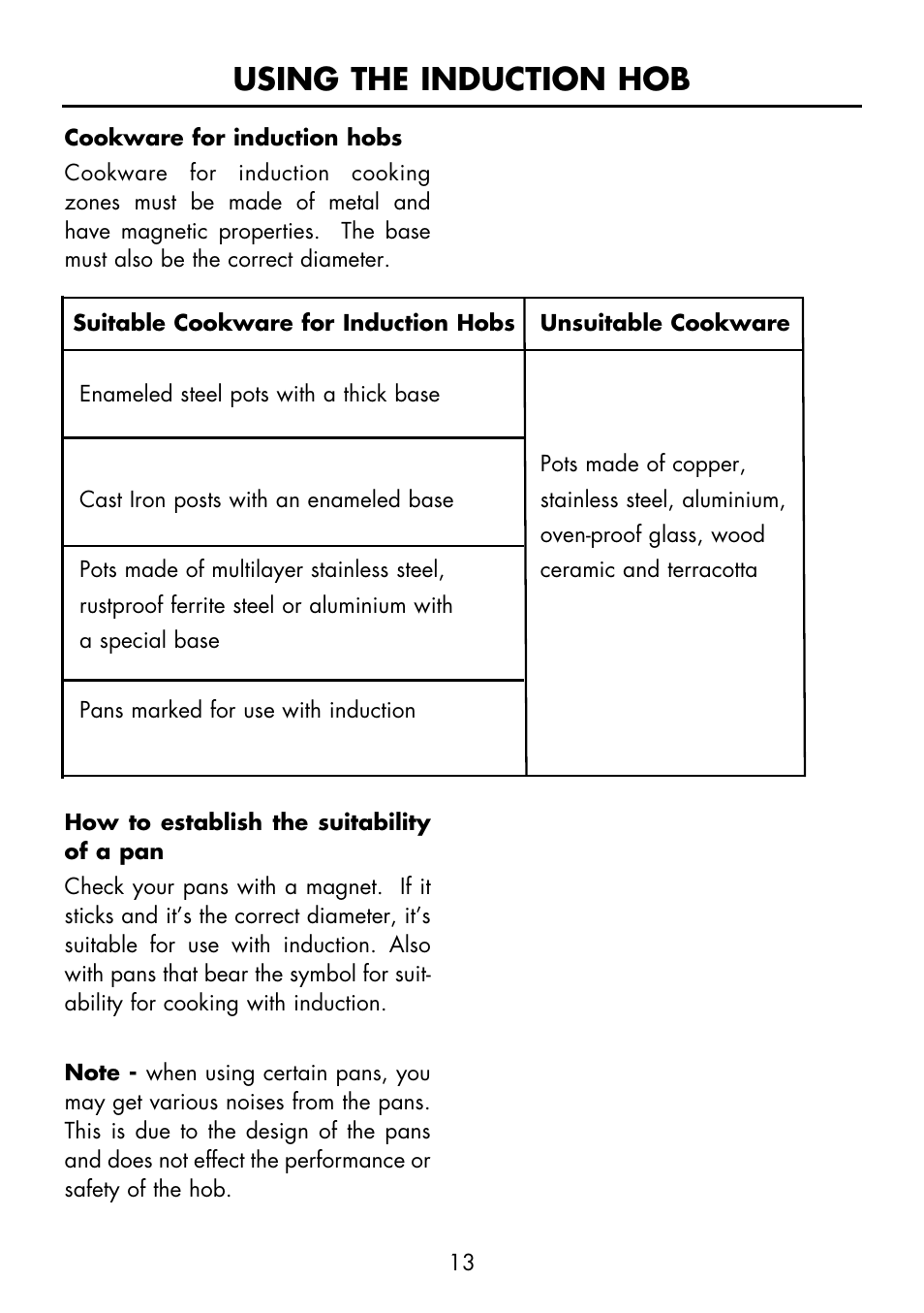 Using the induction hob | Glen Dimplex Home Appliances Ltd FSE 60 I User Manual | Page 15 / 48