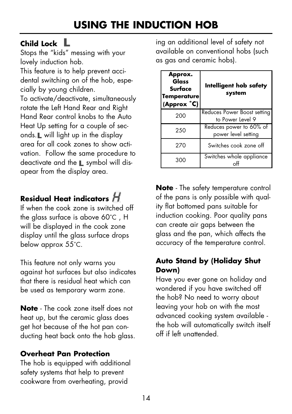 Using the induction hob | Glen Dimplex Home Appliances Ltd FSE 60 I User Manual | Page 16 / 48