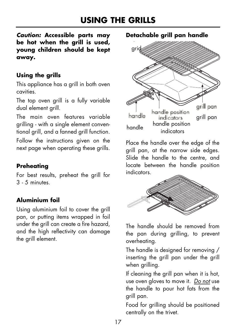 Using the grills | Glen Dimplex Home Appliances Ltd FSE 60 I User Manual | Page 19 / 48
