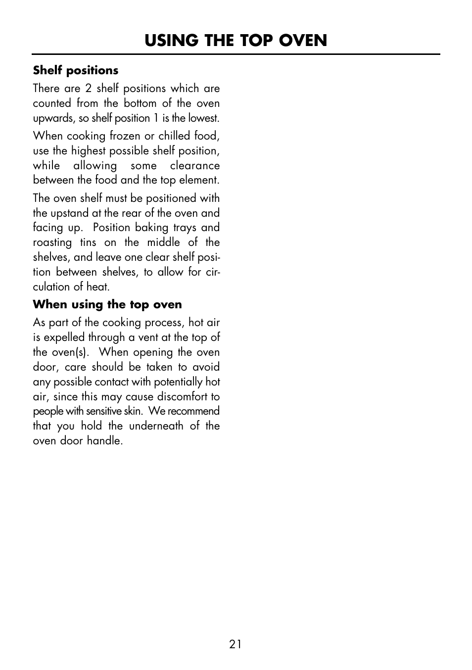 Using the top oven | Glen Dimplex Home Appliances Ltd FSE 60 I User Manual | Page 23 / 48