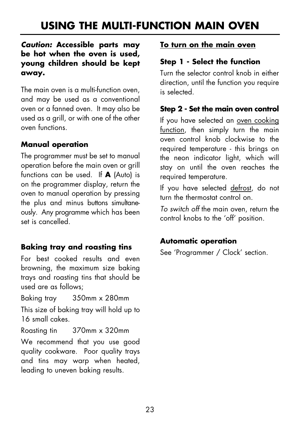 Using the multi-function main oven | Glen Dimplex Home Appliances Ltd FSE 60 I User Manual | Page 25 / 48