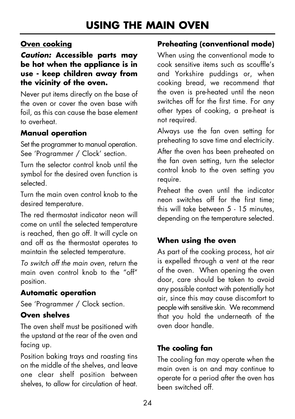 Using the main oven | Glen Dimplex Home Appliances Ltd FSE 60 I User Manual | Page 26 / 48