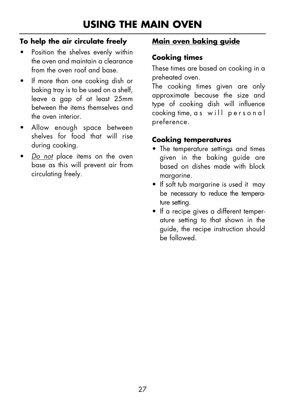 Using the main oven | Glen Dimplex Home Appliances Ltd FSE 60 I User Manual | Page 29 / 48