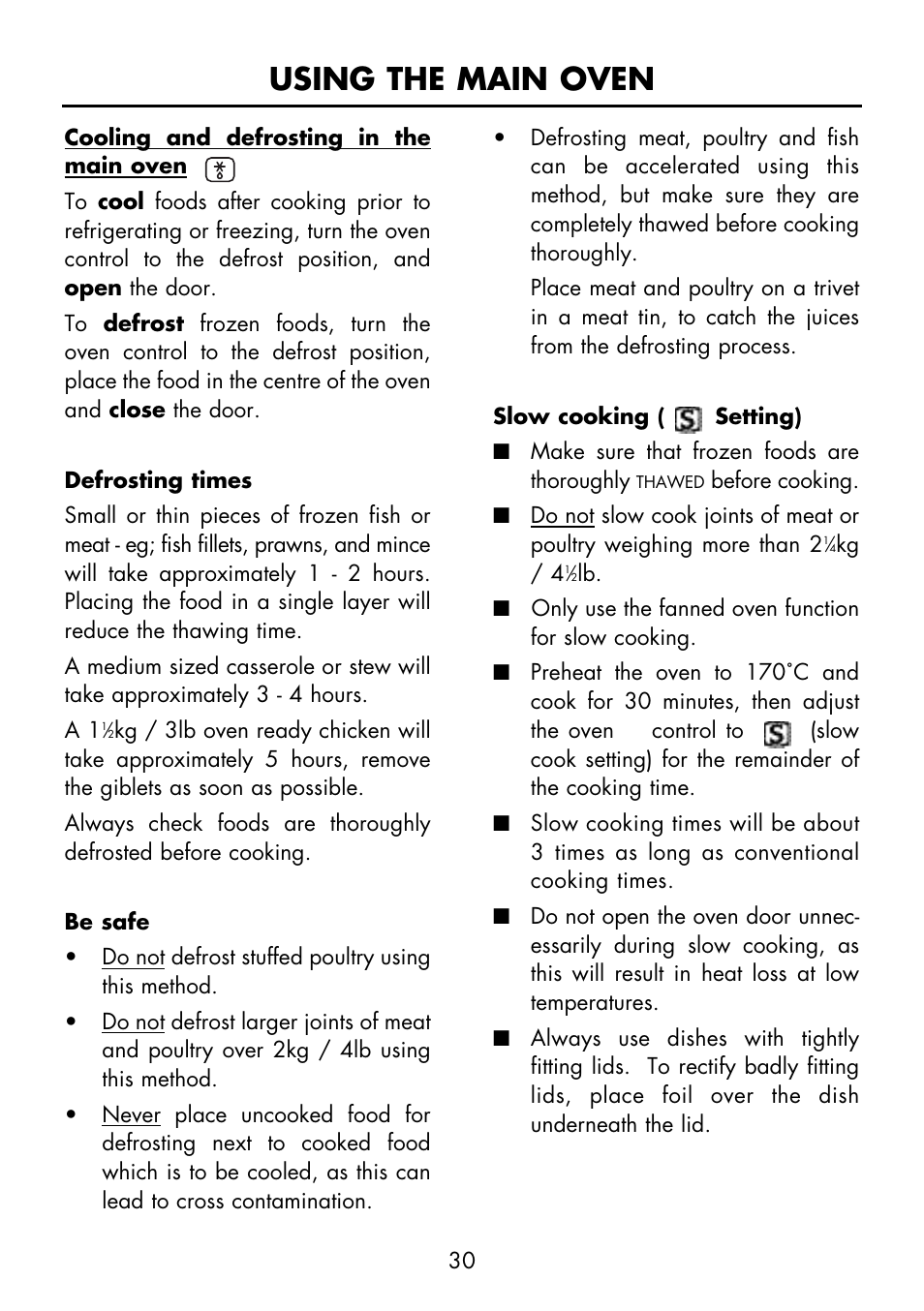 Using the main oven | Glen Dimplex Home Appliances Ltd FSE 60 I User Manual | Page 32 / 48