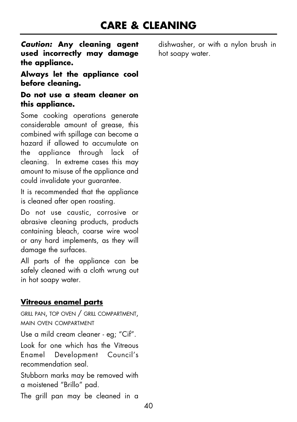 Care & cleaning | Glen Dimplex Home Appliances Ltd FSE 60 I User Manual | Page 42 / 48
