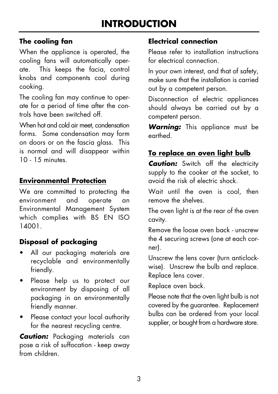 Introduction | Glen Dimplex Home Appliances Ltd FSE 60 I User Manual | Page 5 / 48
