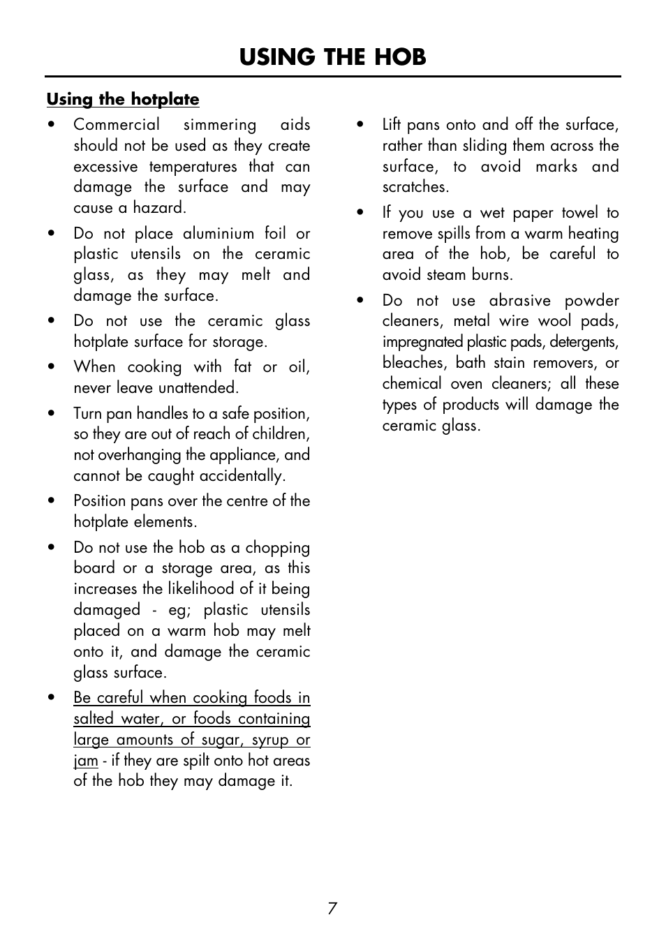 Using the hob | Glen Dimplex Home Appliances Ltd FSE 60 I User Manual | Page 9 / 48