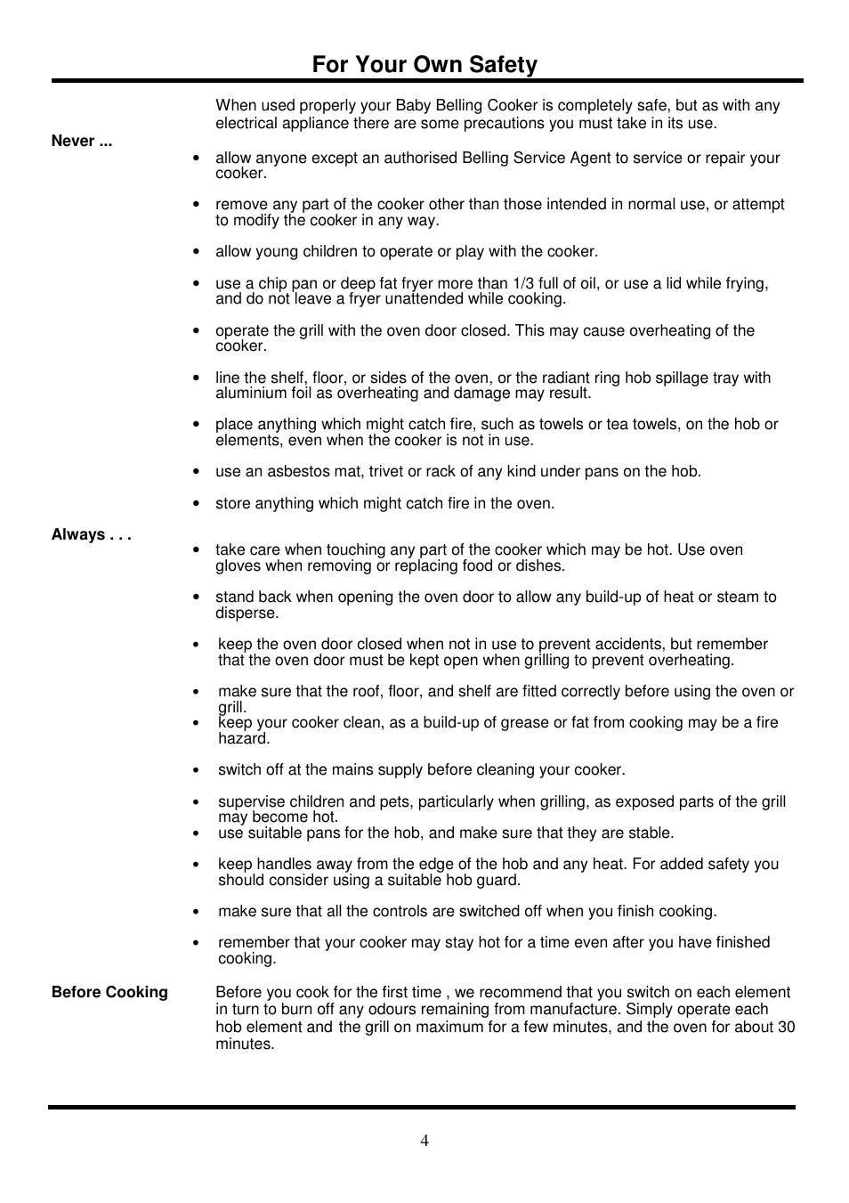 For your own safety | Glen Dimplex Home Appliances Ltd 121R User Manual | Page 4 / 8