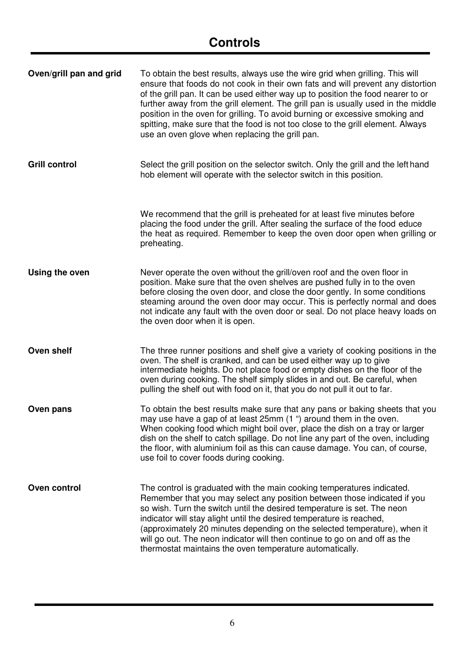 Controls | Glen Dimplex Home Appliances Ltd 121R User Manual | Page 6 / 8