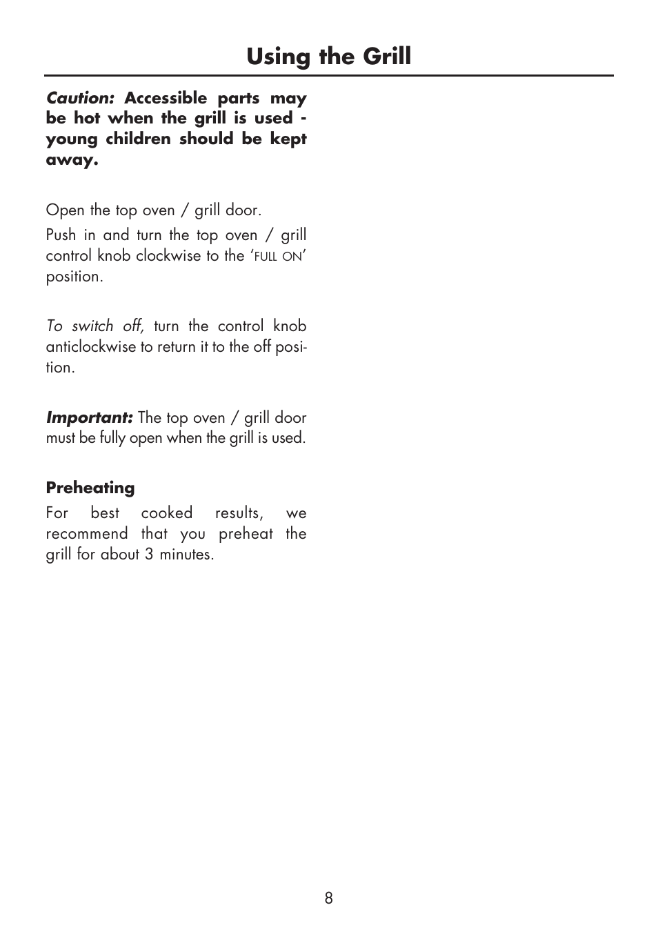 Using the grill | Glen Dimplex Home Appliances Ltd FSG 60 DO/DOP User Manual | Page 10 / 32