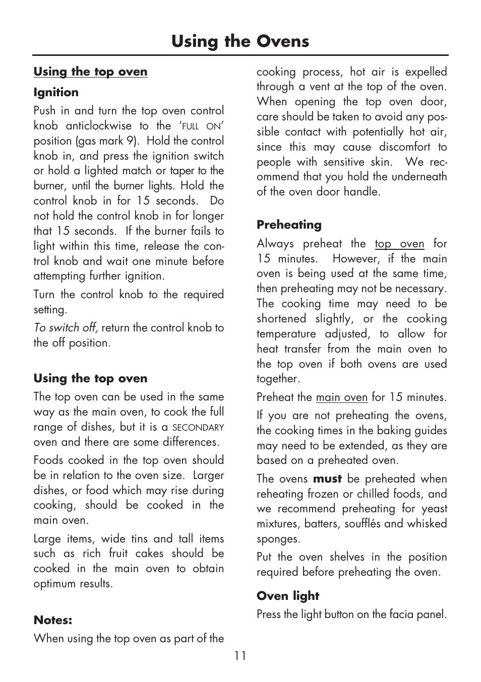 Using the ovens | Glen Dimplex Home Appliances Ltd FSG 60 DO/DOP User Manual | Page 13 / 32