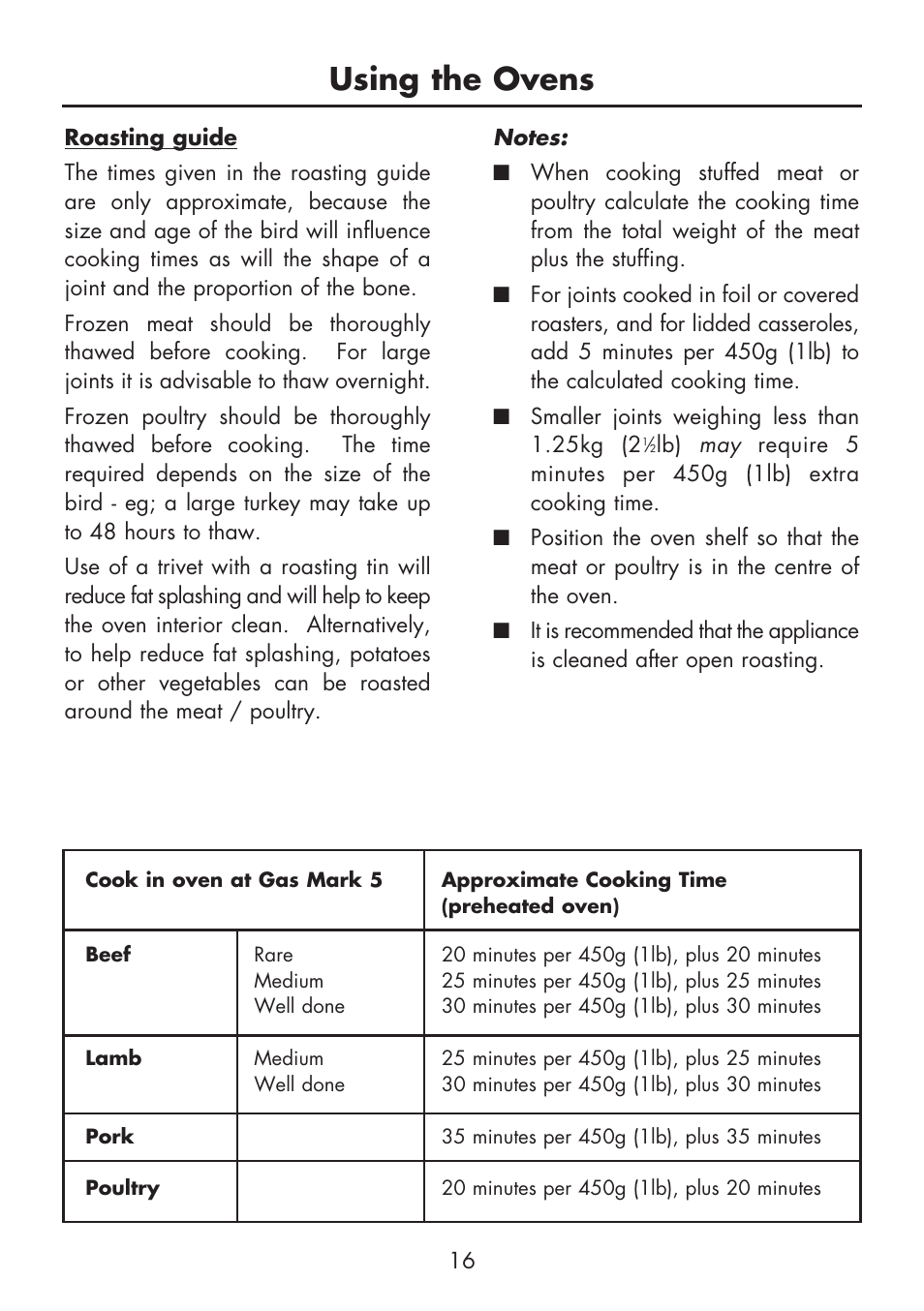 Using the ovens | Glen Dimplex Home Appliances Ltd FSG 60 DO/DOP User Manual | Page 18 / 32