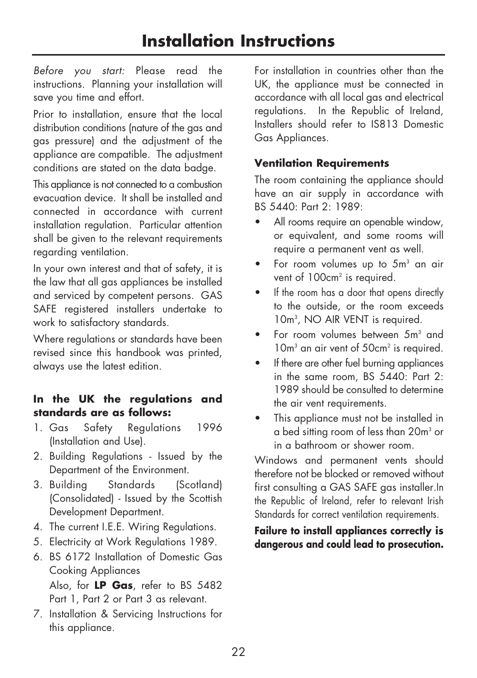 Installation instructions | Glen Dimplex Home Appliances Ltd FSG 60 DO/DOP User Manual | Page 24 / 32