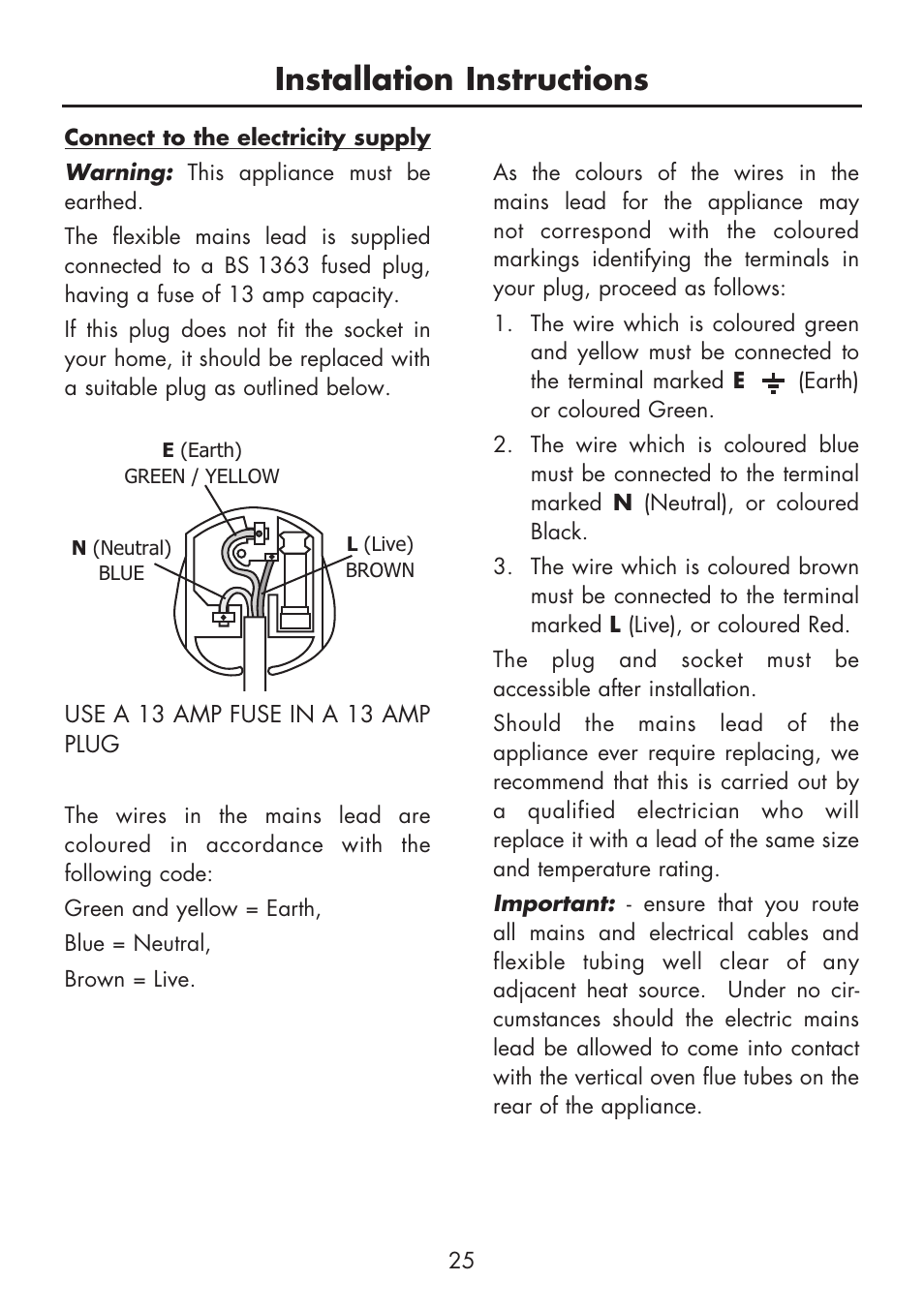 Installation instructions | Glen Dimplex Home Appliances Ltd FSG 60 DO/DOP User Manual | Page 27 / 32