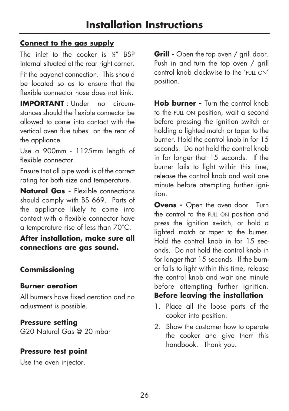 Installation instructions | Glen Dimplex Home Appliances Ltd FSG 60 DO/DOP User Manual | Page 28 / 32