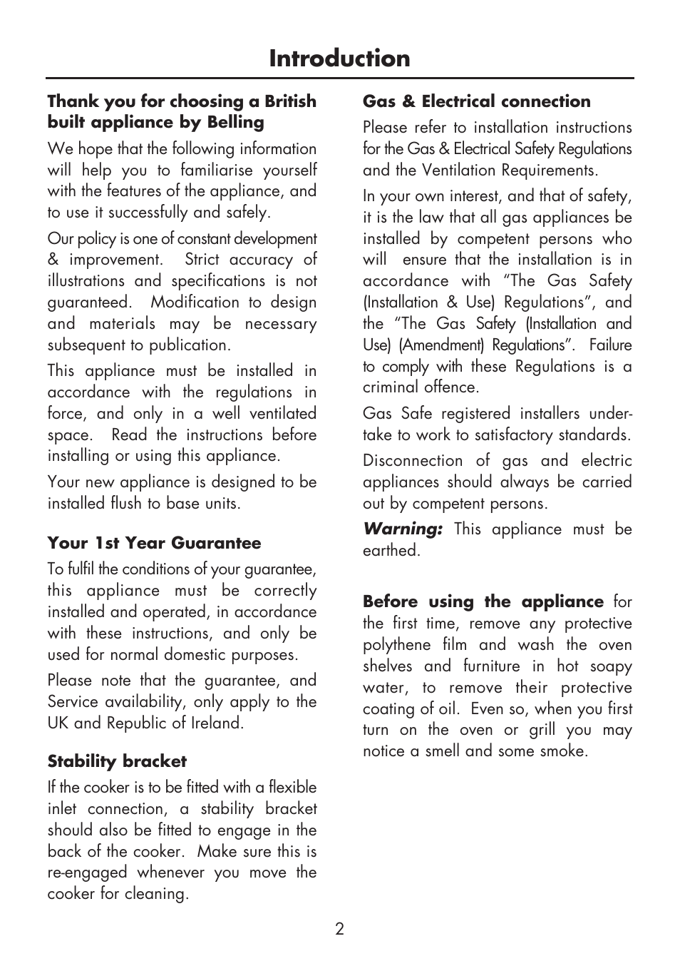 Introduction | Glen Dimplex Home Appliances Ltd FSG 60 DO/DOP User Manual | Page 4 / 32