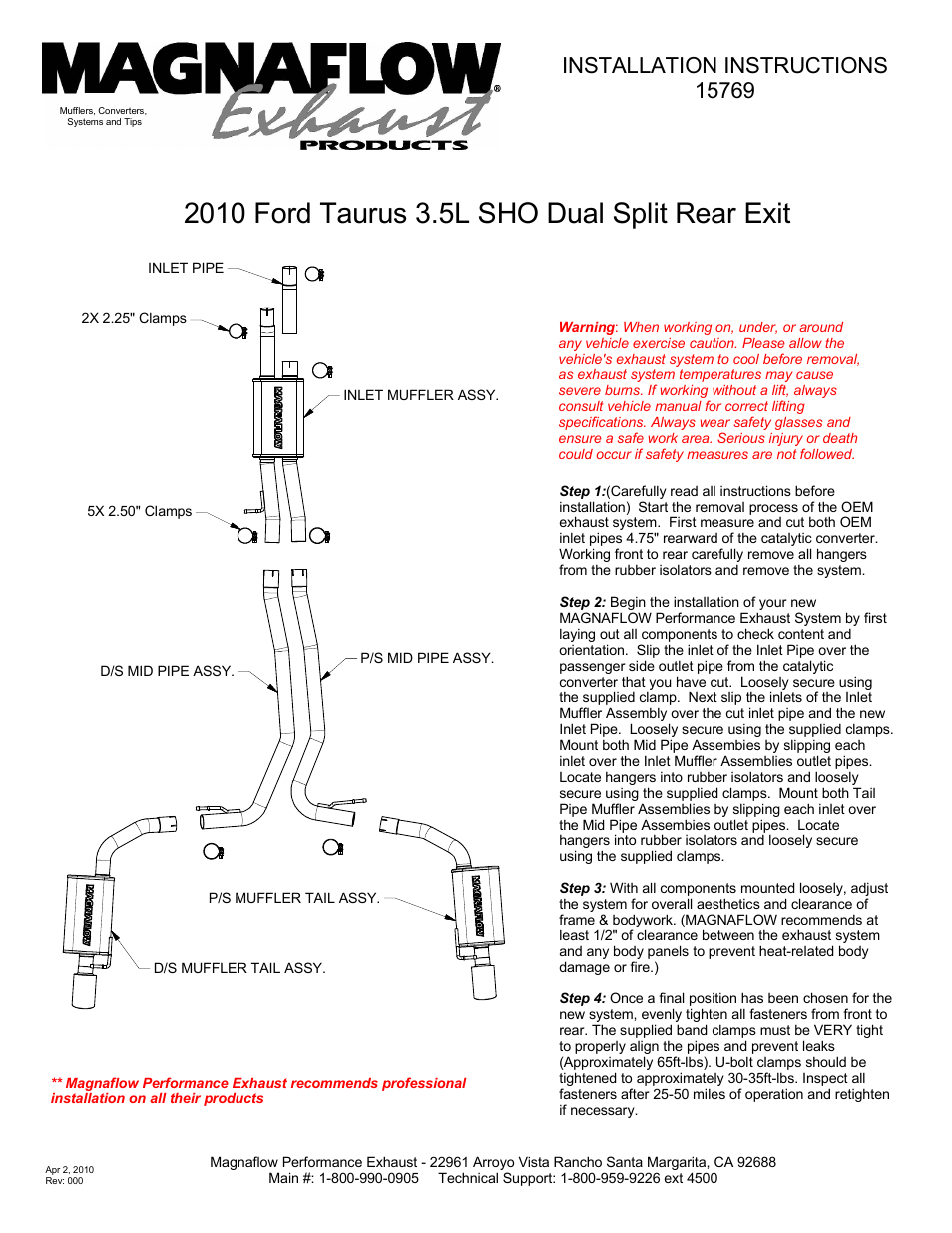 MagnaFlow FORD TAURUS Stainless Cat-Back System PERFORMANCE EXHAUST User Manual | 1 page