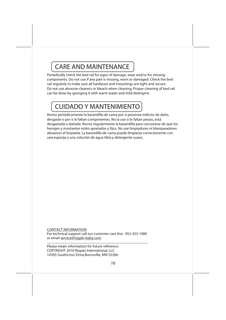 Care and maintenance, Cuidado y mantenimiento | Babies "R"Us 1926032H11 User Manual | Page 17 / 18