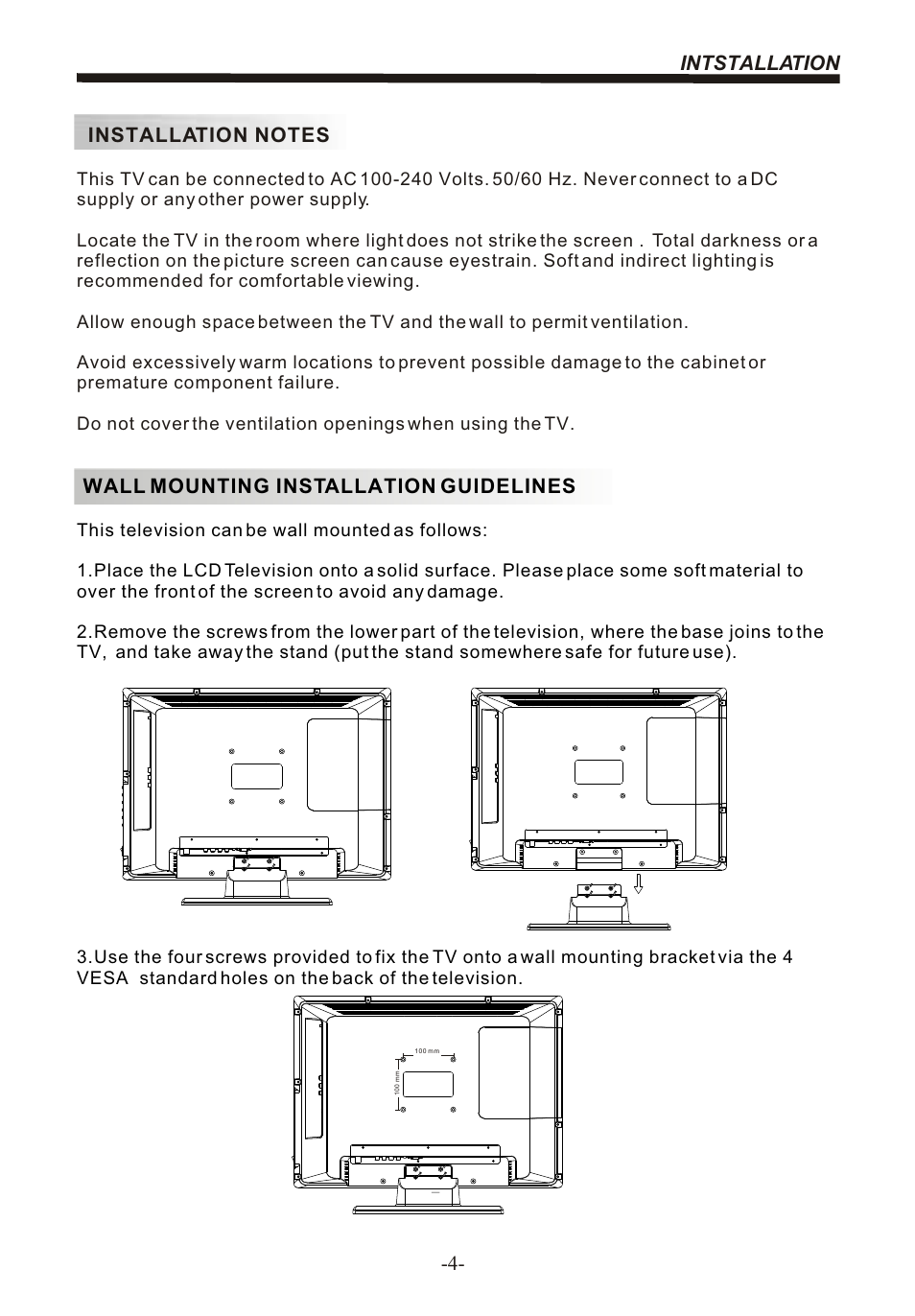 Wall mounting installation guidelines | BUSH 22" LCD TV IDLCD2204HD User Manual | Page 5 / 25