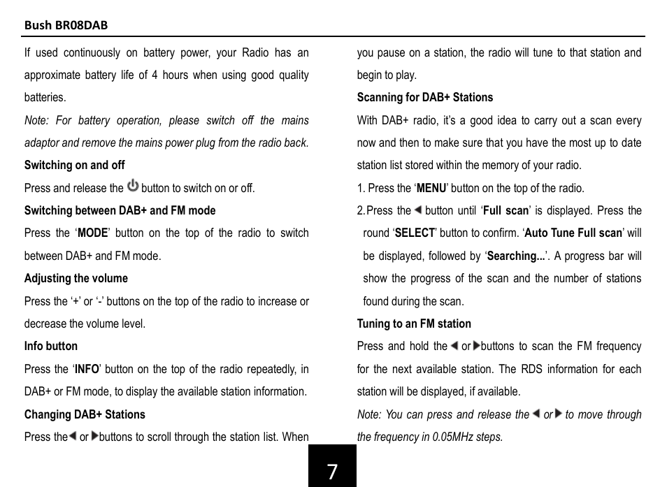 Bush br08dab | BUSH DAB+ Digital Radio BR08DAB User Manual | Page 8 / 12