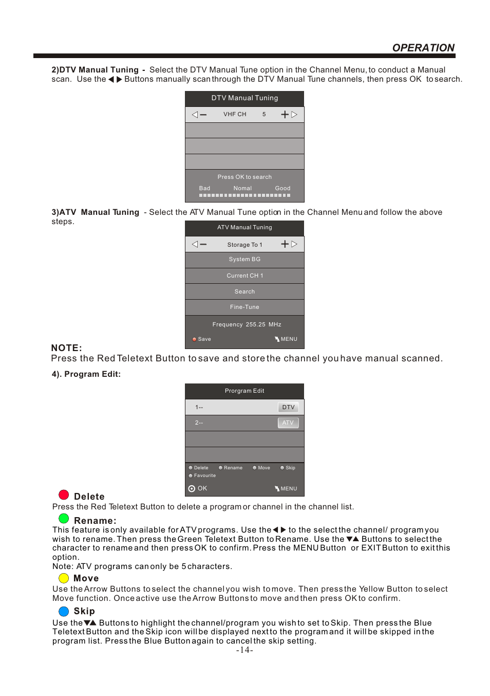 Т³гж 15, Operation, Rename | Delete | BUSH LED LCD TV IDLED2601 User Manual | Page 15 / 24