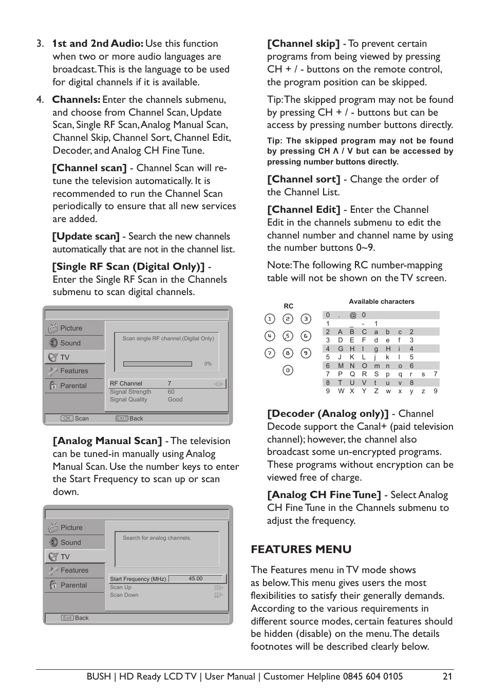 Features menu | BUSH A632N User Manual | Page 23 / 40