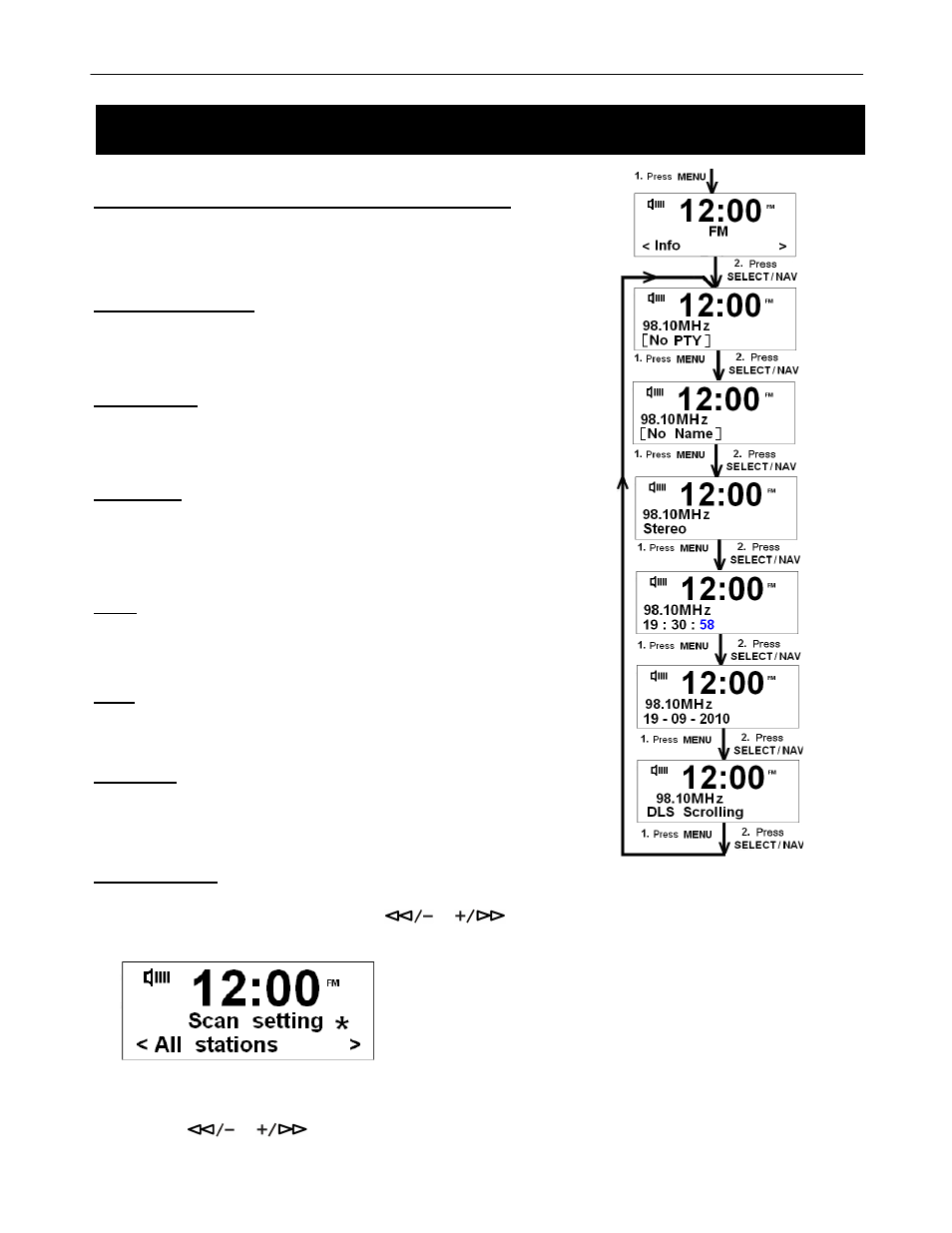 Using fm radio, Scan setting | BUSH DAB + ALARM CLOCK RADIO BCR31DAB User Manual | Page 13 / 22