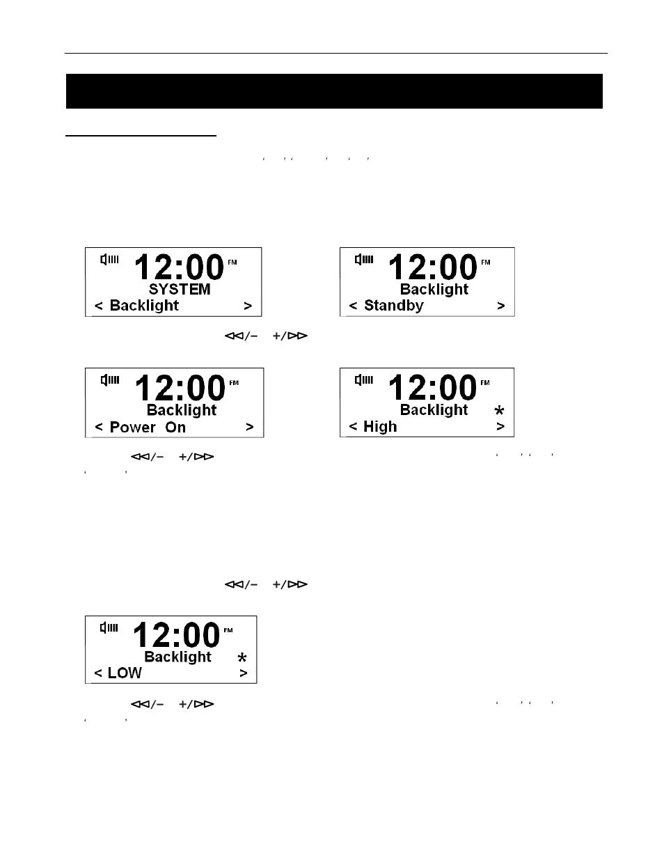 System setup, How to set backlight, Setting backlight for power on mode | Setting the backlight for standby mode | BUSH DAB + ALARM CLOCK RADIO BCR31DAB User Manual | Page 18 / 22
